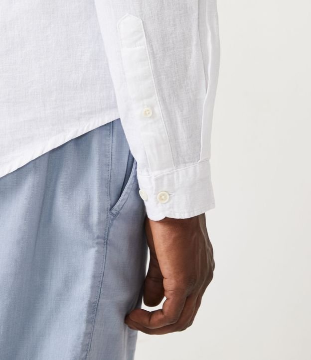 Camisa Manga Larga en Lino con Bolsillos Blanco 5