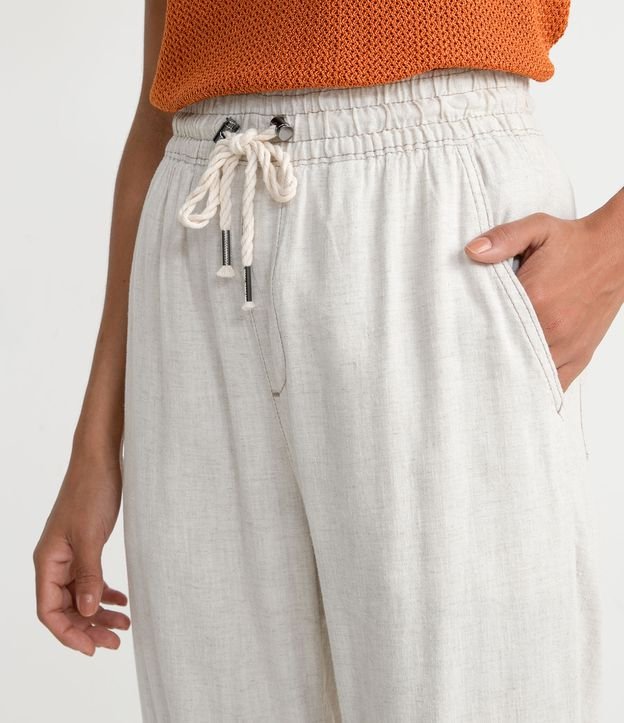Pantalón Jogger en Lino con Cierre de Cordón Beige 3