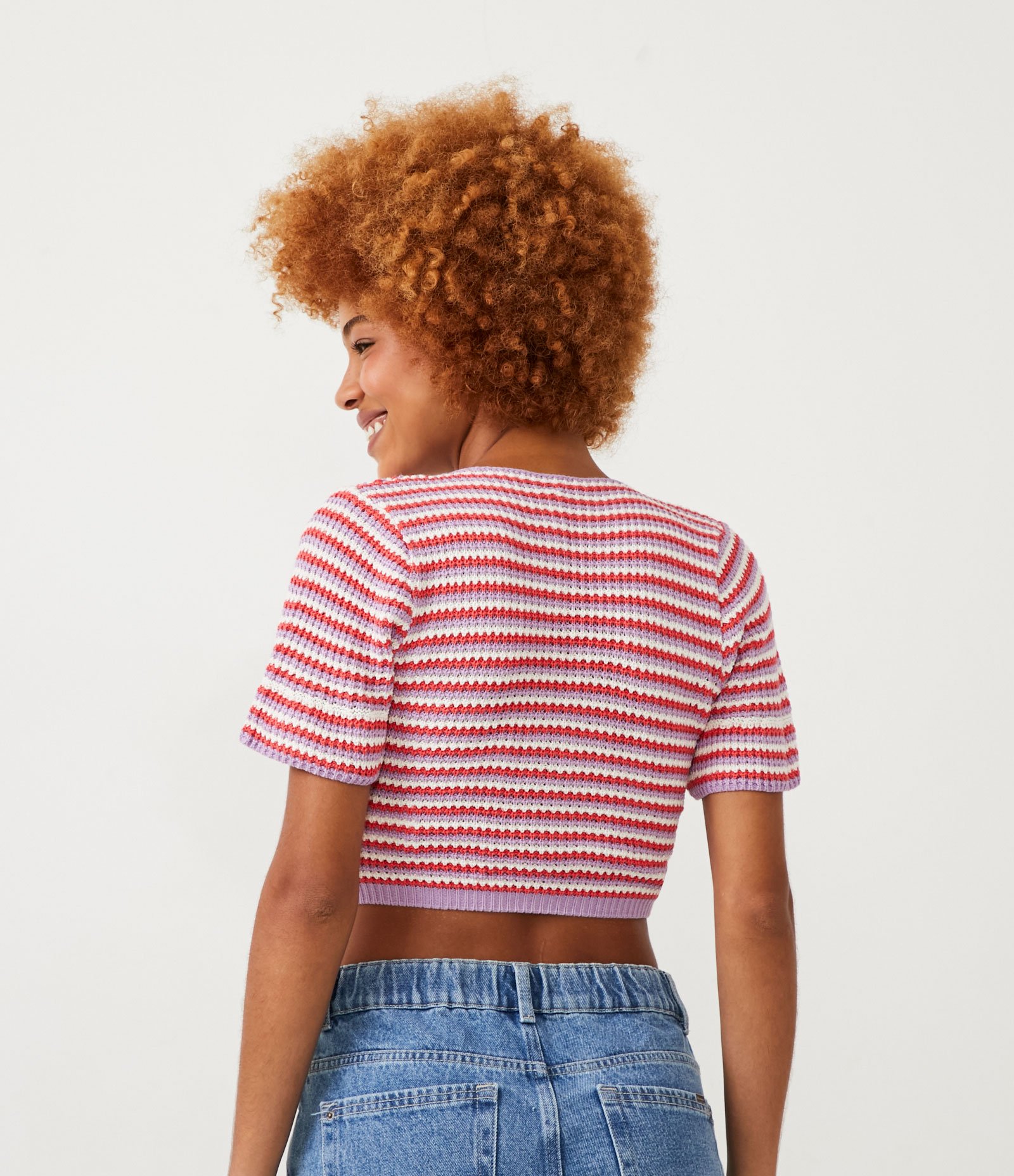 Blusa Cropped em Tricot com Decote V Transpassado Rosa 3