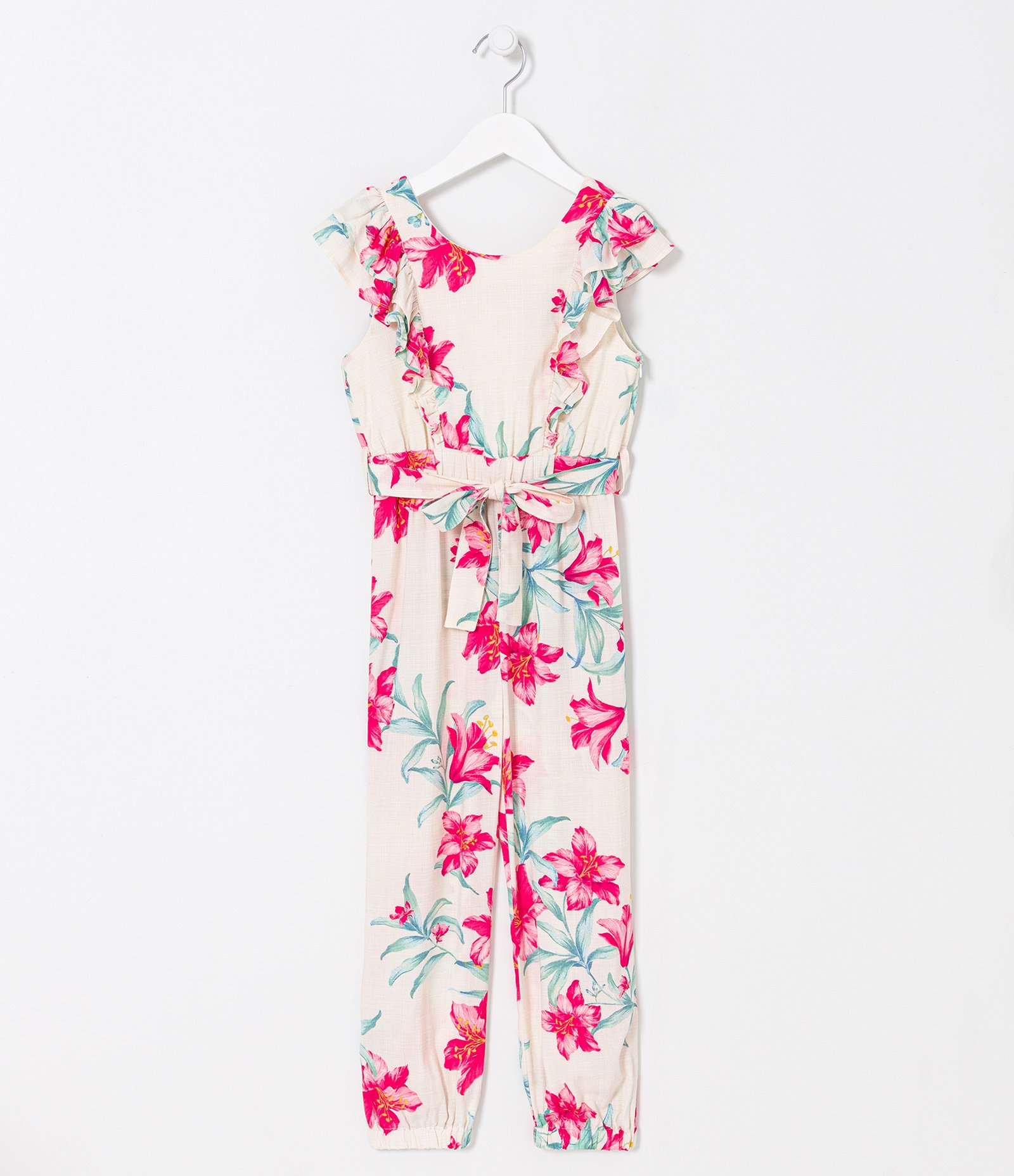 Macacão Infantil Longo em Viscose com Estampa Floral - Tam 5 a 14 anos Branco 1