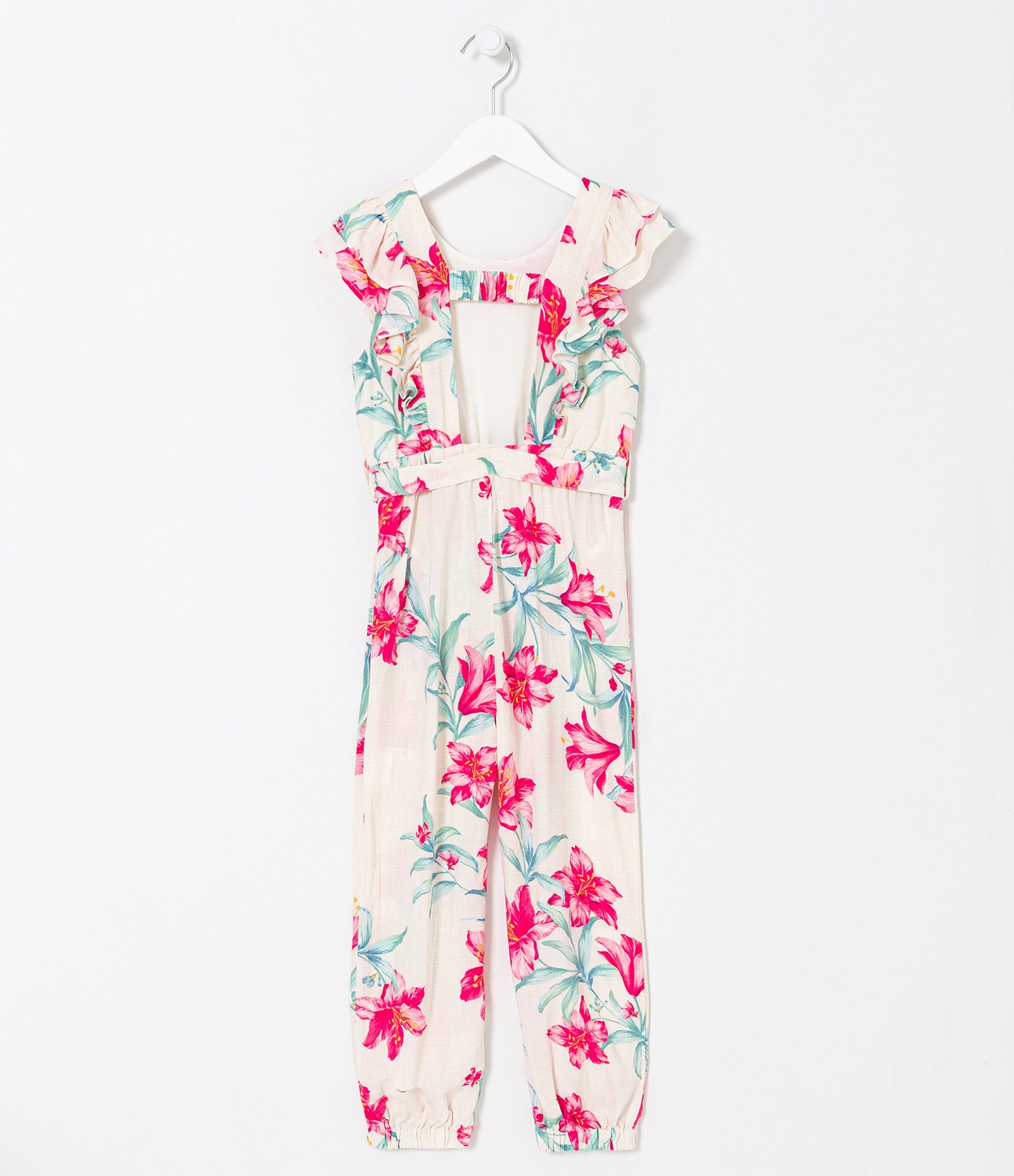 Macacão Infantil Longo em Viscose com Estampa Floral - Tam 5 a 14 anos Branco 2