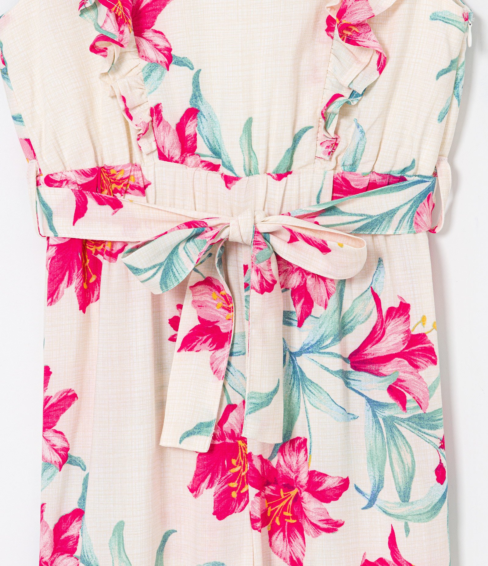 Macacão Infantil Longo em Viscose com Estampa Floral - Tam 5 a 14 anos Branco 3