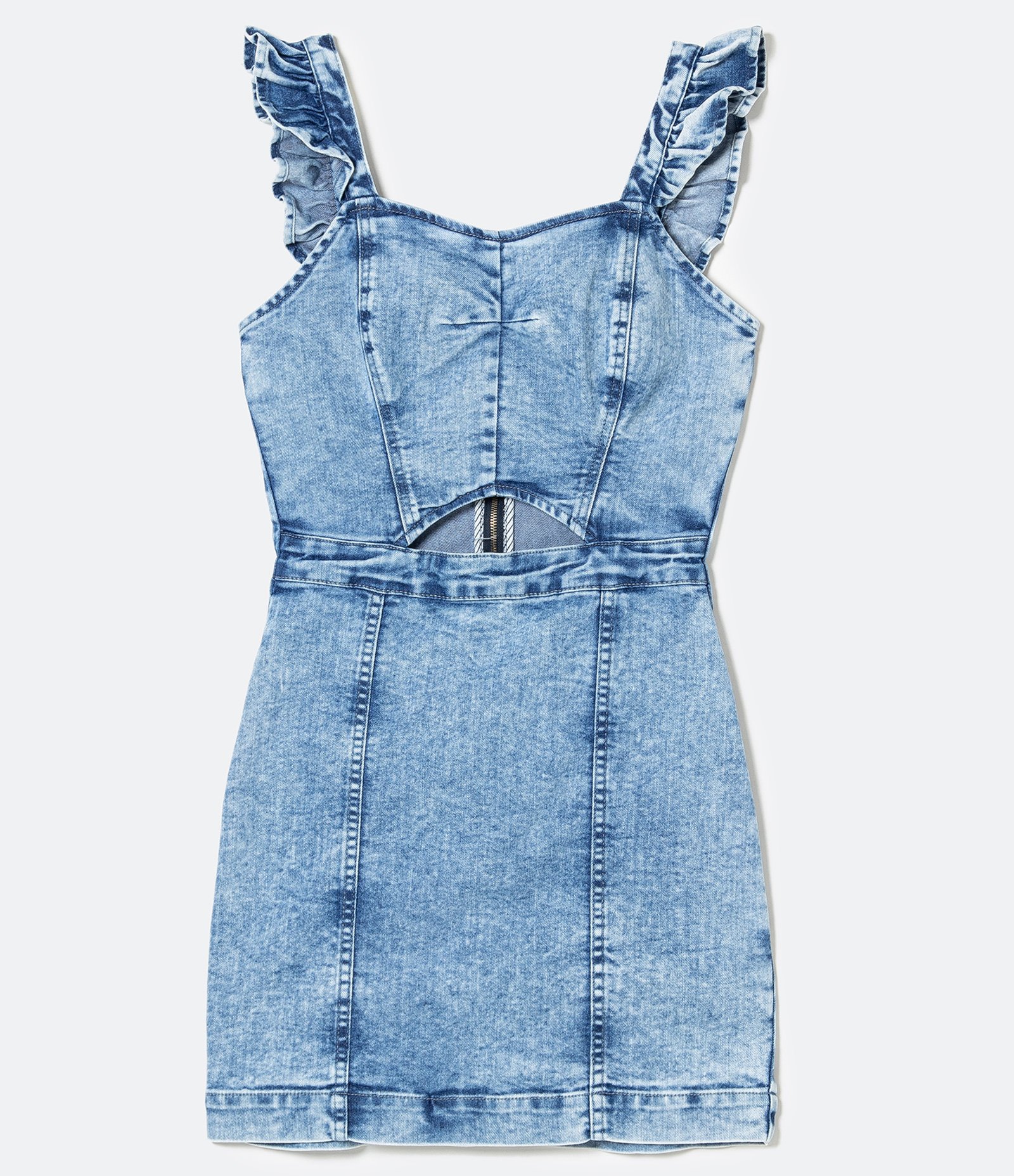 Vestido Curto em Jeans com Babadinhos nas Alças Azul Claro 6