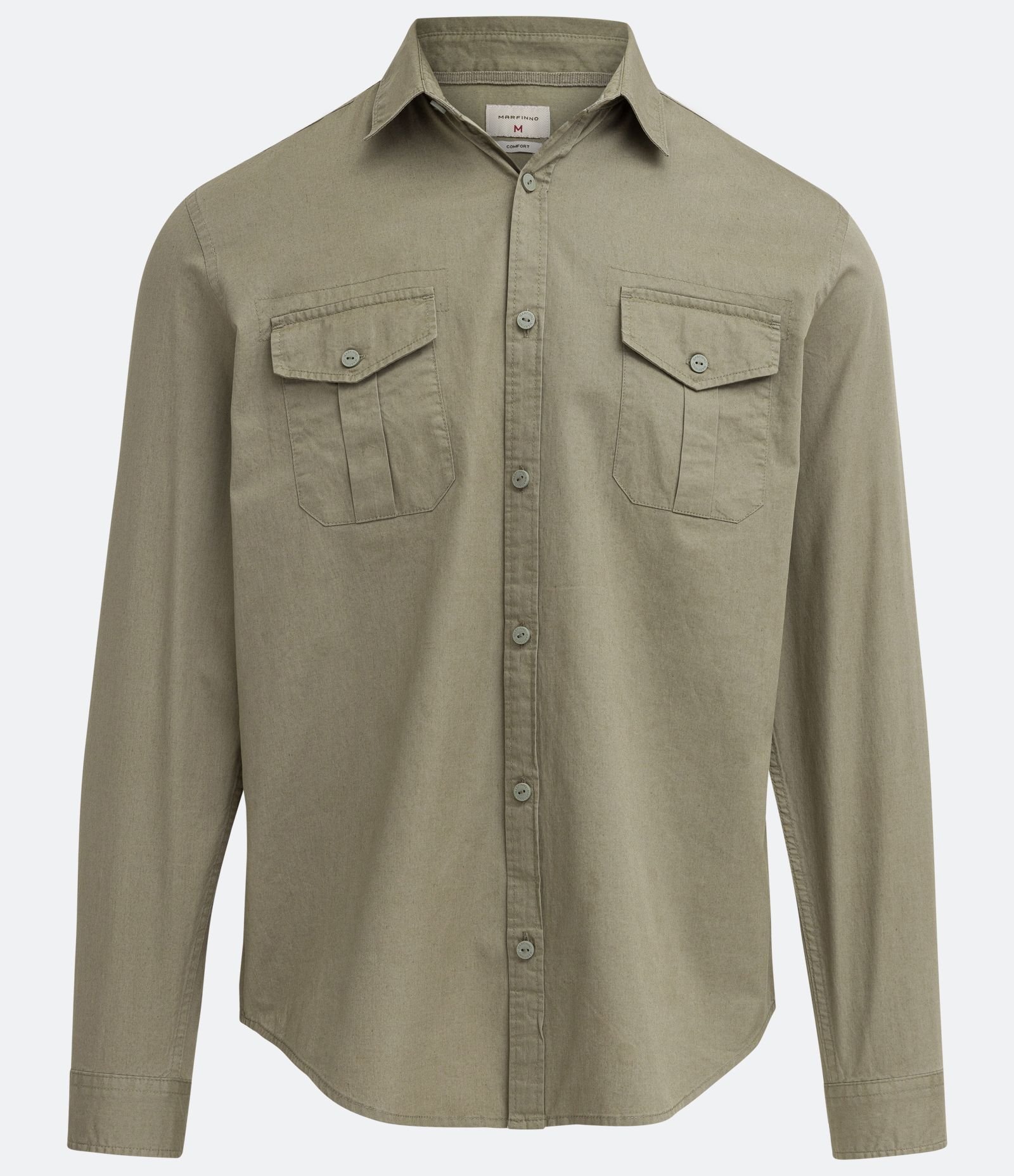 Camisa Comfort em Algodão com Bolsos Frontais Verde Alga 6