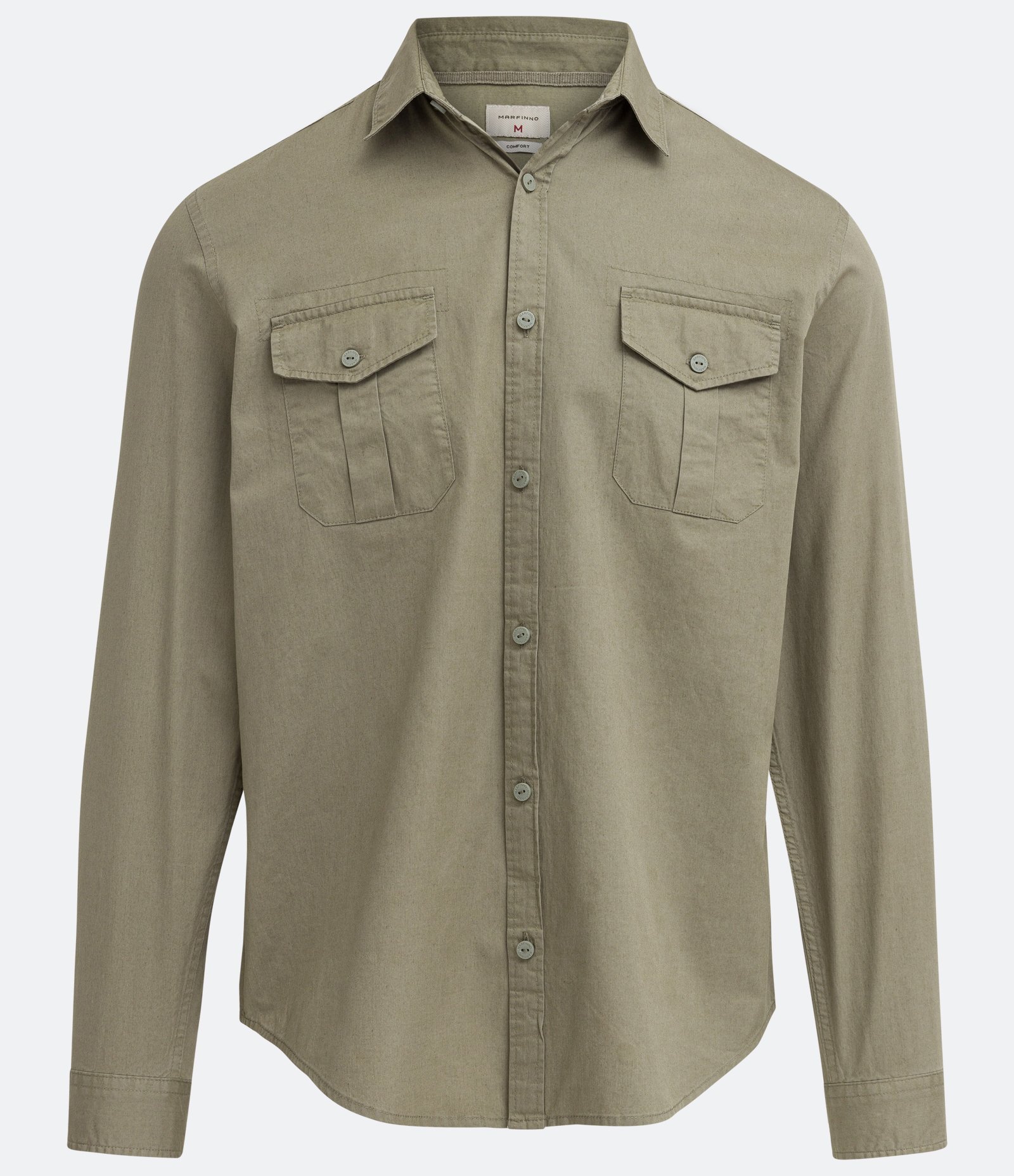Camisa Comfort em Algodão com Bolsos Frontais Verde Alga 6