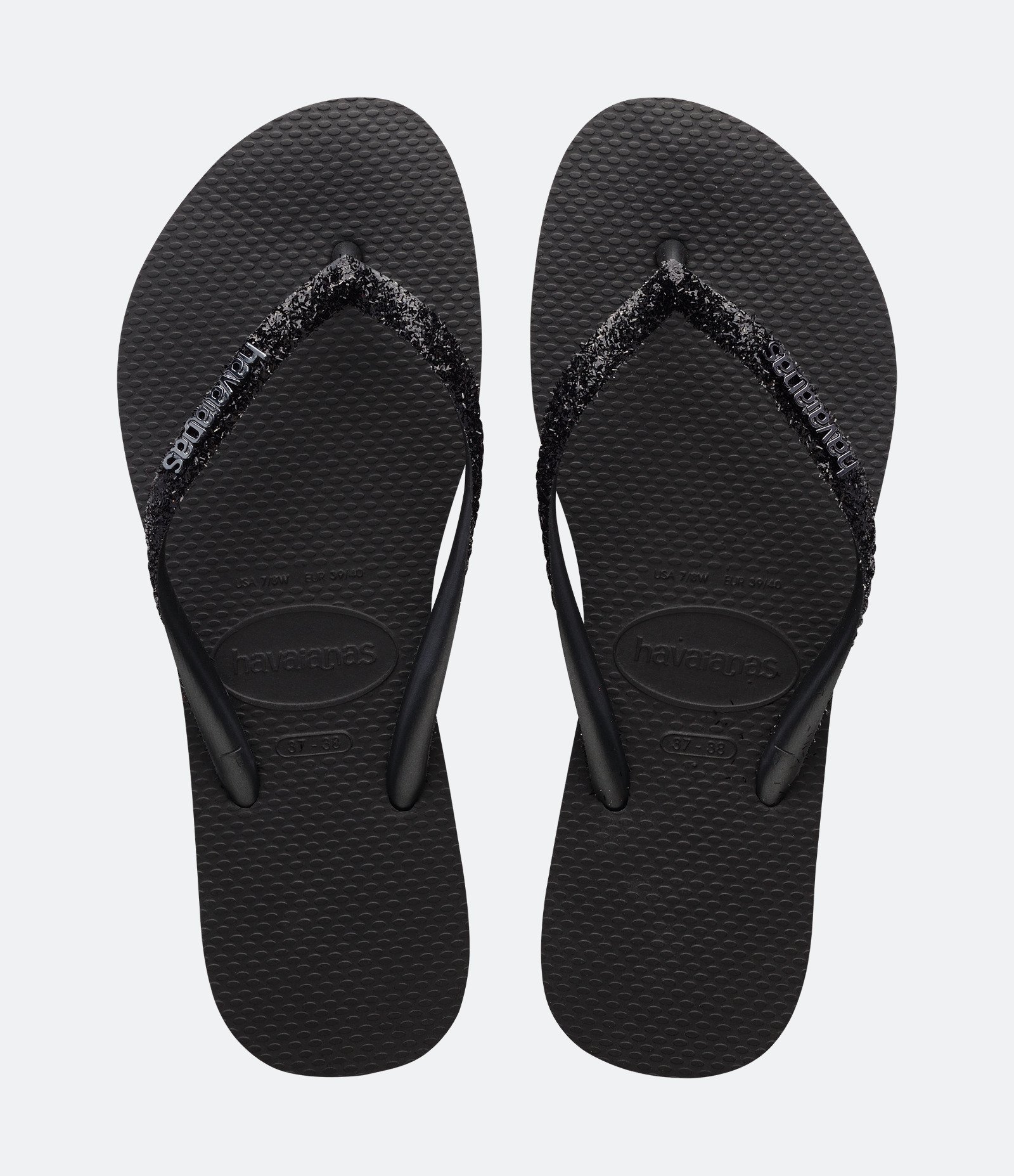 Chinelo Havaianas Tiras Finas com Glitter Preto 1