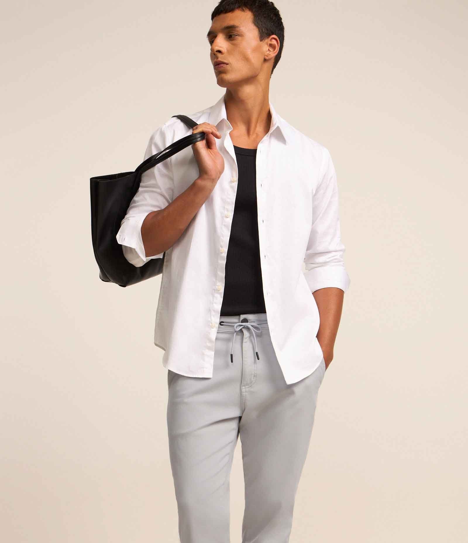 Calça Jogger em Sarja com Amarração na Cintura Cinza Claro 3