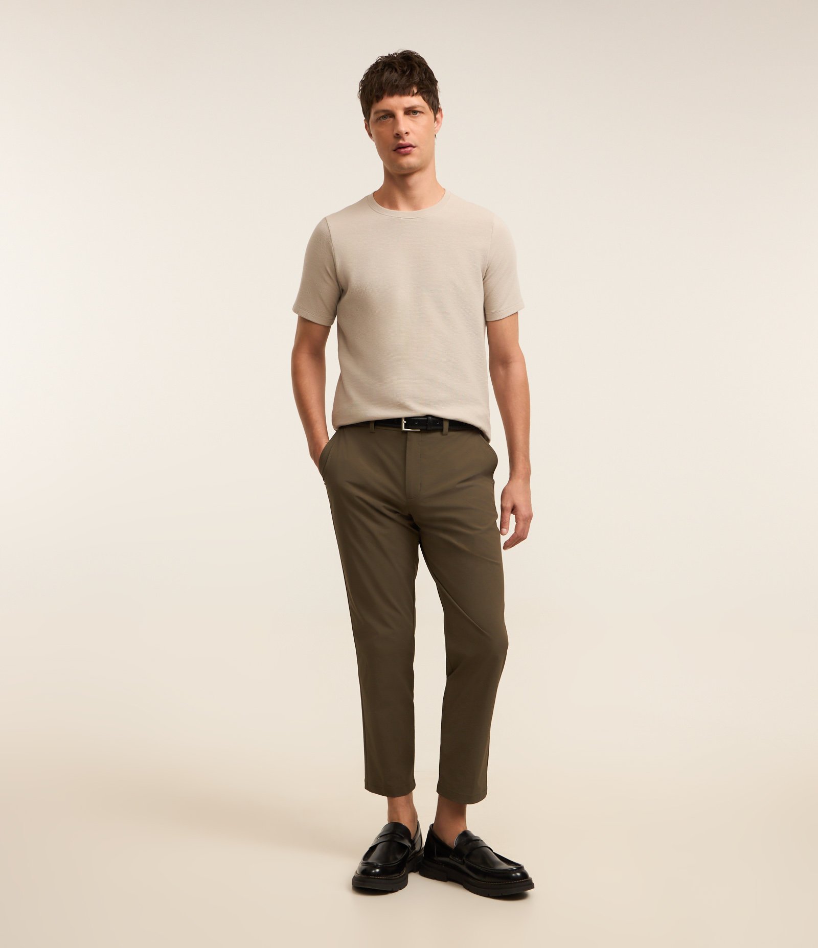 Camiseta Slim em Algodão Peruano com Textura Canelada Bege 2