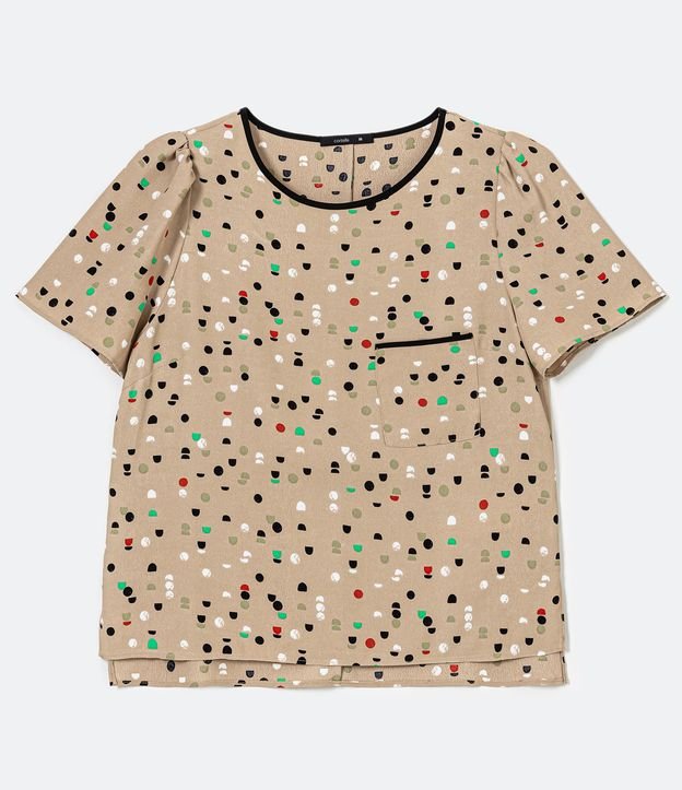 Blusa en Crepé con Manga Corta y Estampado Geométrico Beige 8