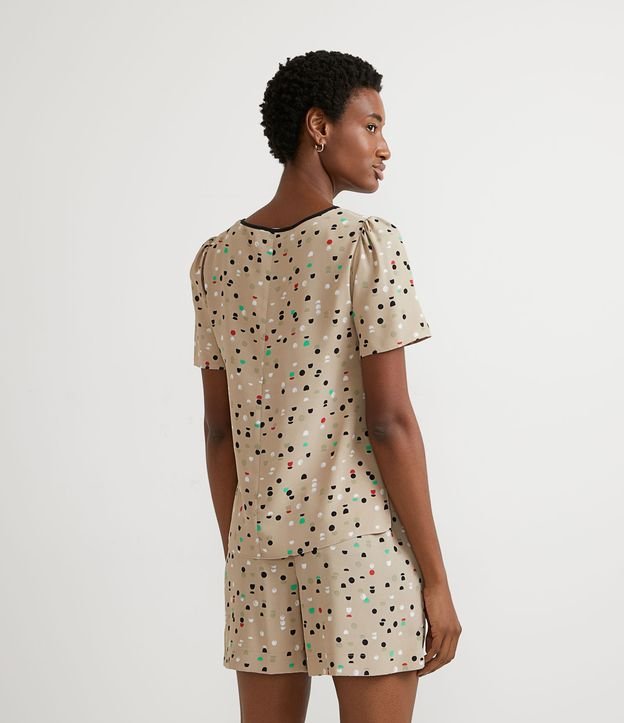 Blusa en Crepé con Manga Corta y Estampado Geométrico Beige 3