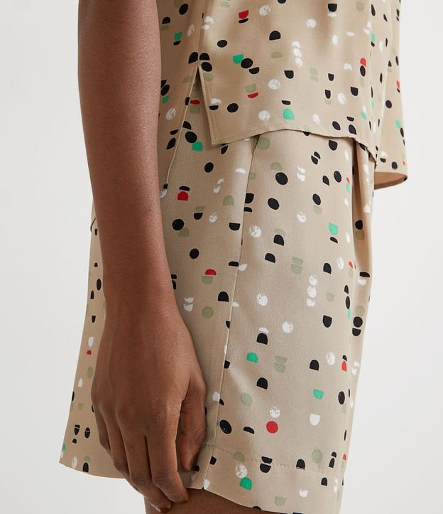 Blusa en Crepé con Manga Corta y Estampado Geométrico Beige 6