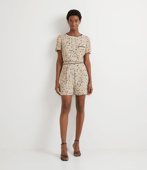 Blusa en Crepé con Manga Corta y Estampado Geométrico Beige 7