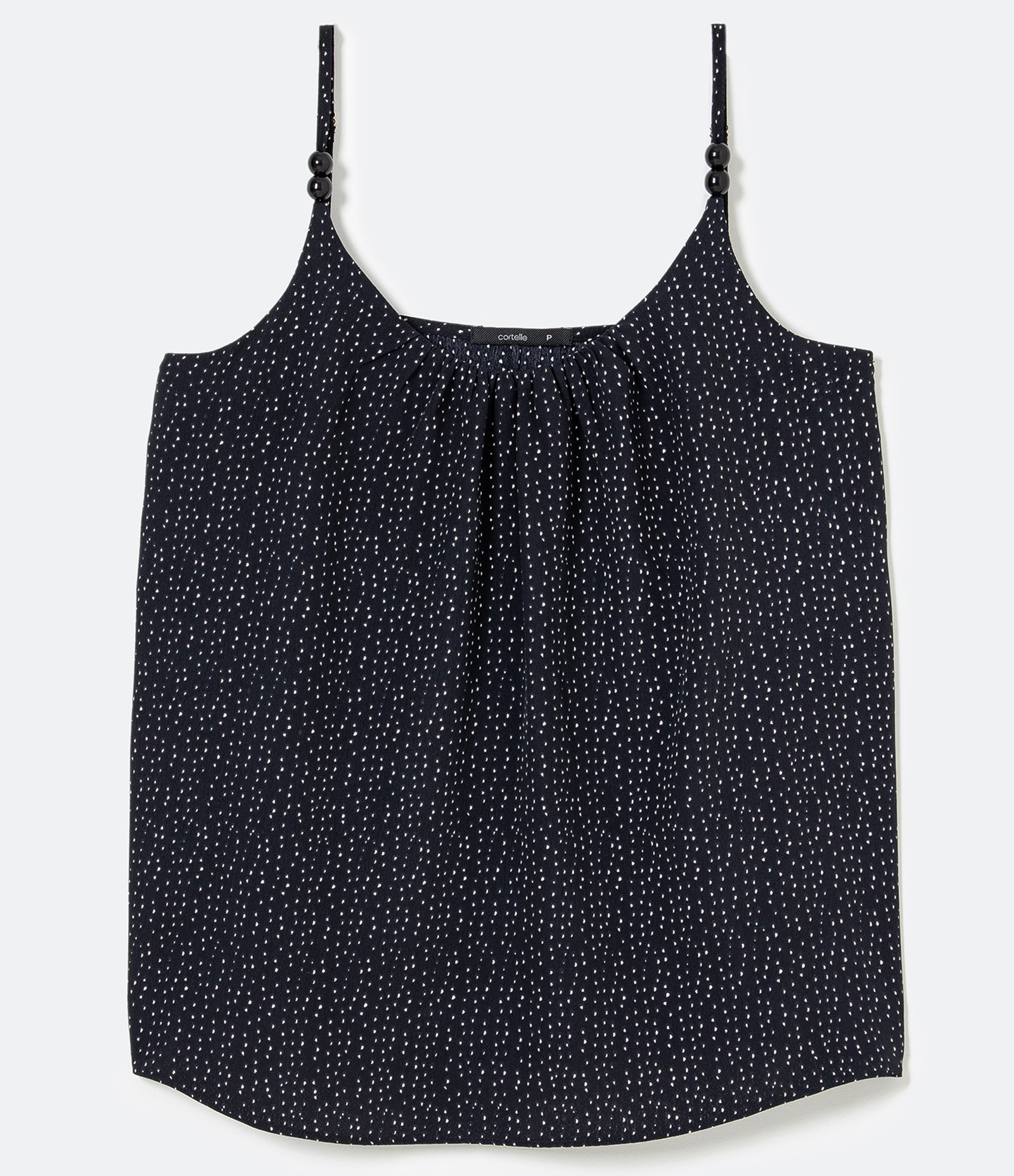 Blusa Regata em Crepe com Aviamento e Estampa de Pontinhos Preto 6