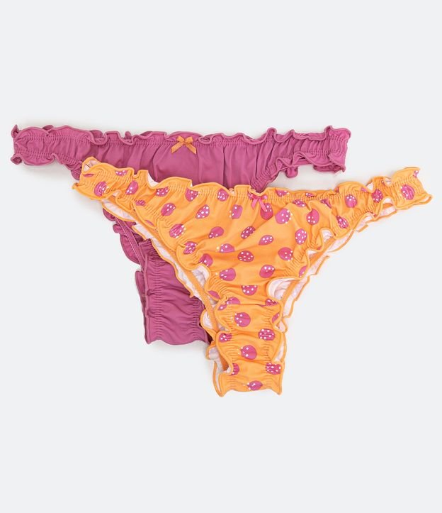 Kit 02 Bombachas Bikini en Microfibra con Volado y Estampado de Lunares Naranja/Rosado 1
