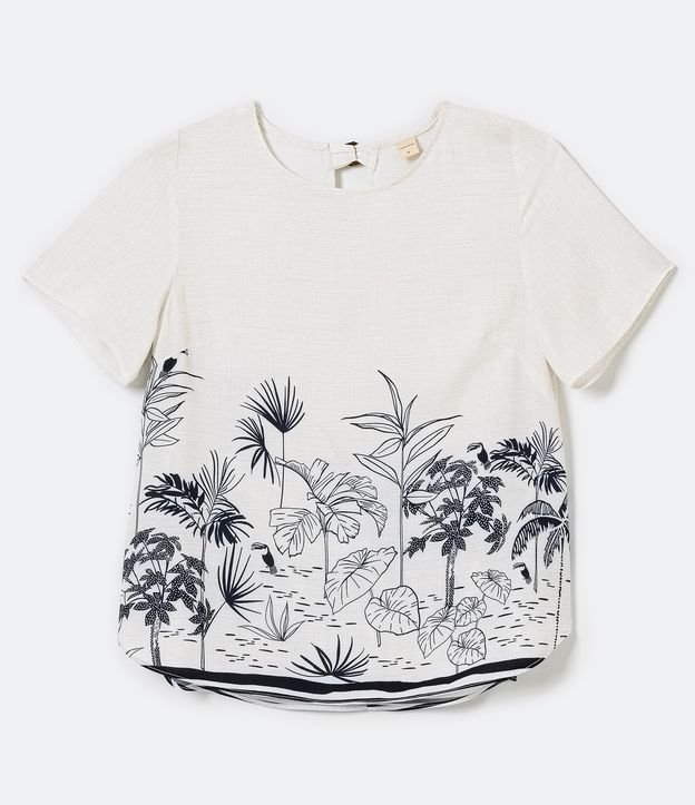 Blusa Manga Corta en Viscosa con Estampado de Follaje Beige 6