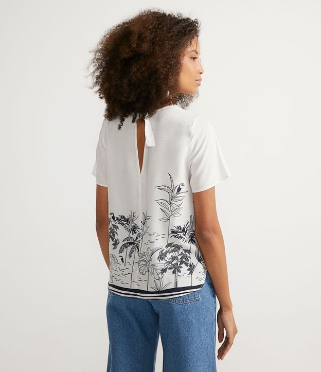 Blusa Manga Corta en Viscosa con Estampado de Follaje Beige 2