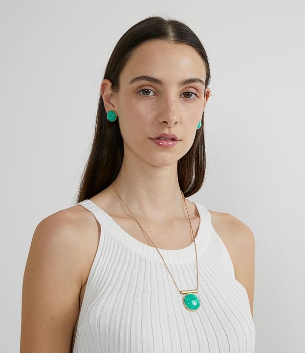 Conjuntos de Pendiente y Collar en Metal con Lunares de Resina Verde 3