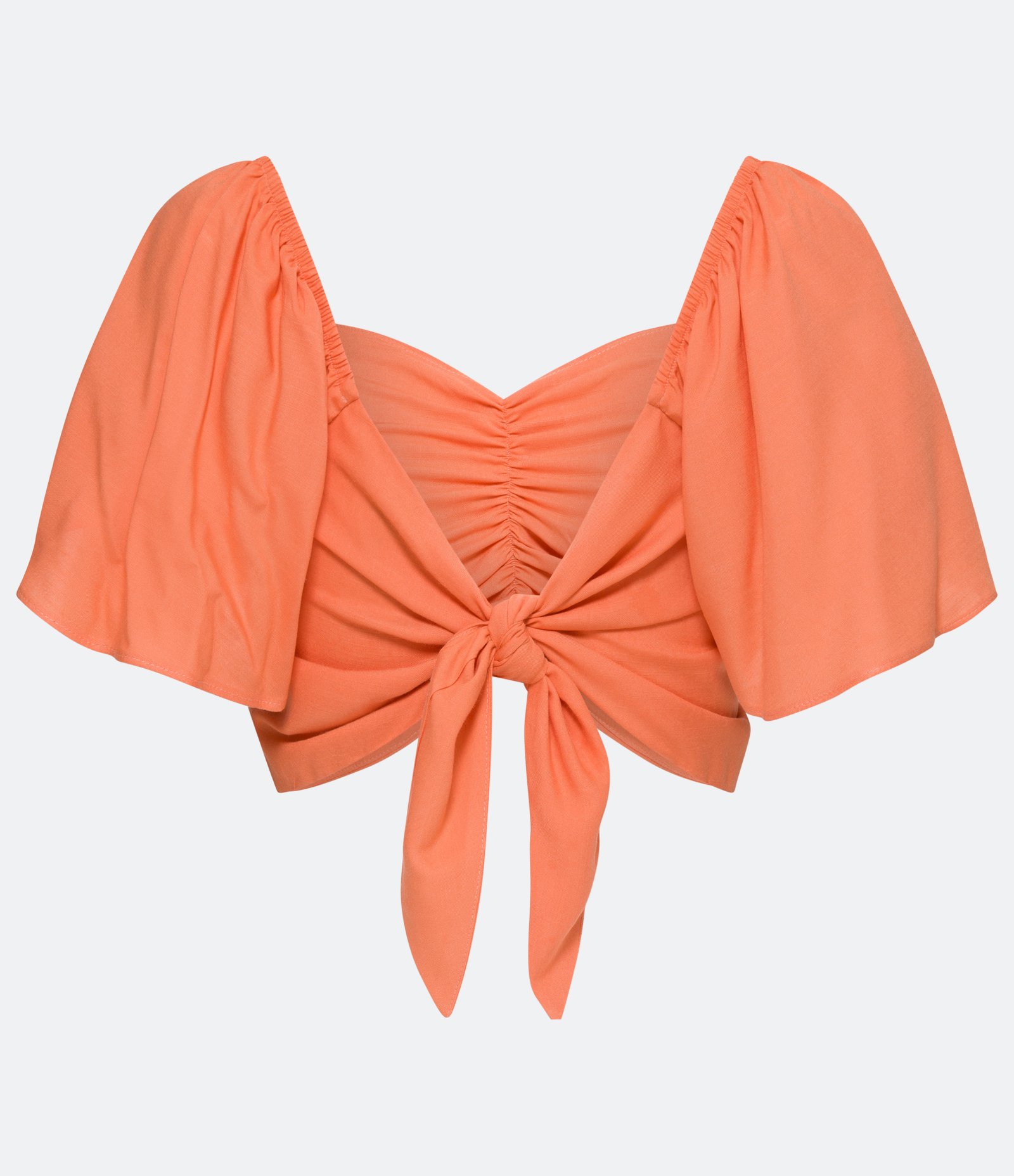 Blusa Cropped em Viscose com Puxadinho Frontal e Amarração nas Costas Laranja 6
