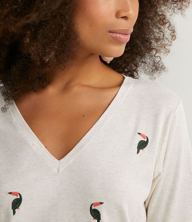 Blusa Manga Corta con Escote V Blanco 3