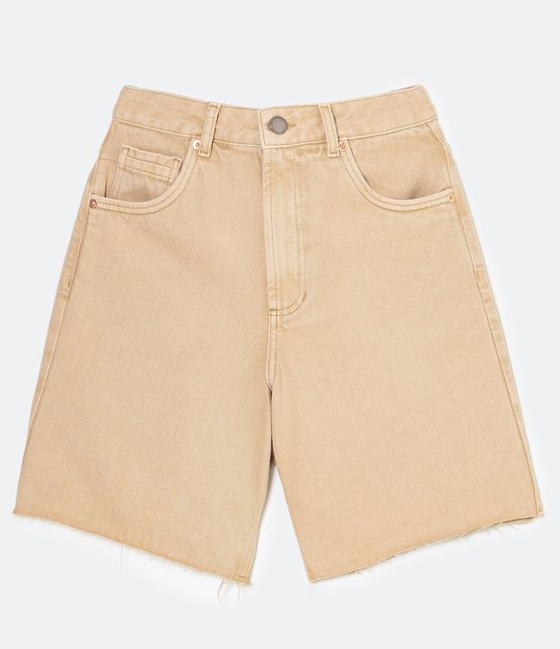 Bermuda Cintura Alta en Sarga con Barra Cortada a Hilo Beige 5