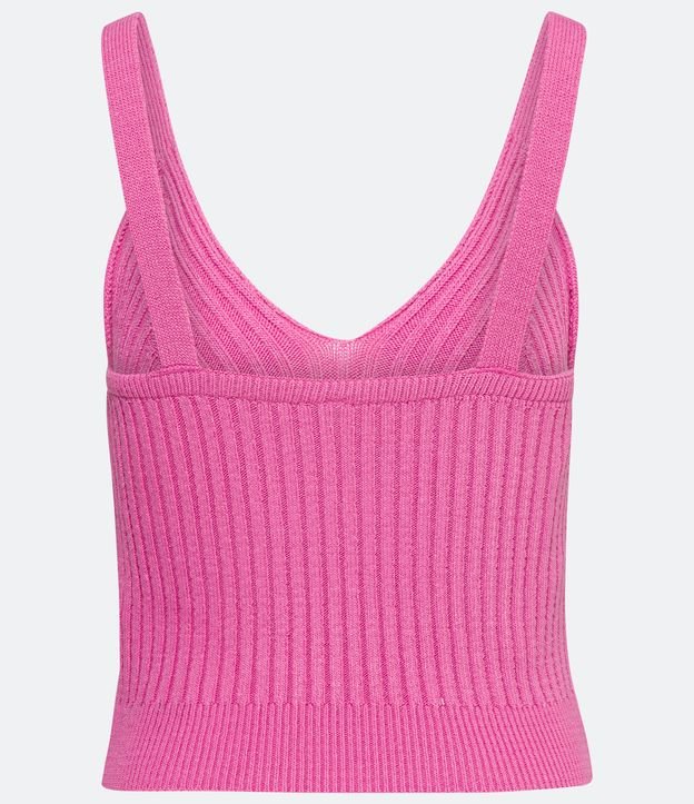 Blusa Corta de Punto Acanalado con Escote V y Tirantes Médios Rosado 6