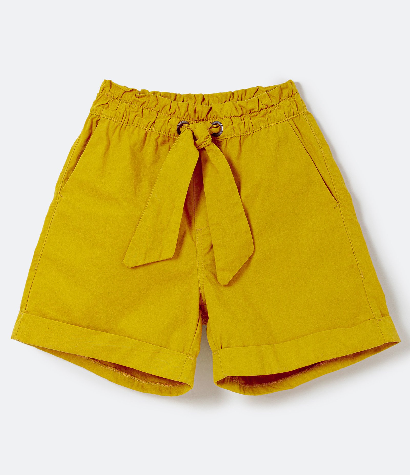 Bermuda Clochard em Sarja com Cós Elástico e Amarração Amarelo 1