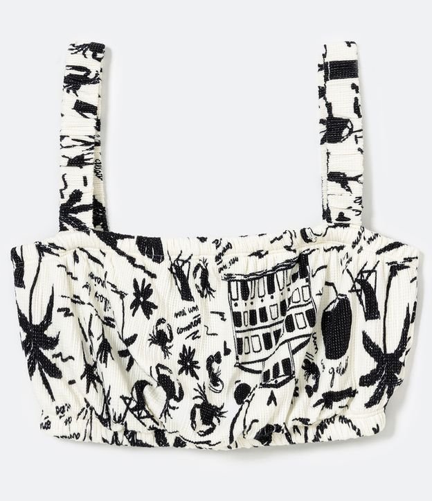 Blusa Cropped en Viscosa Estampado de Paisaje Blanco 7