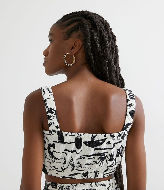 Blusa Cropped en Viscosa Estampado de Paisaje Blanco 5