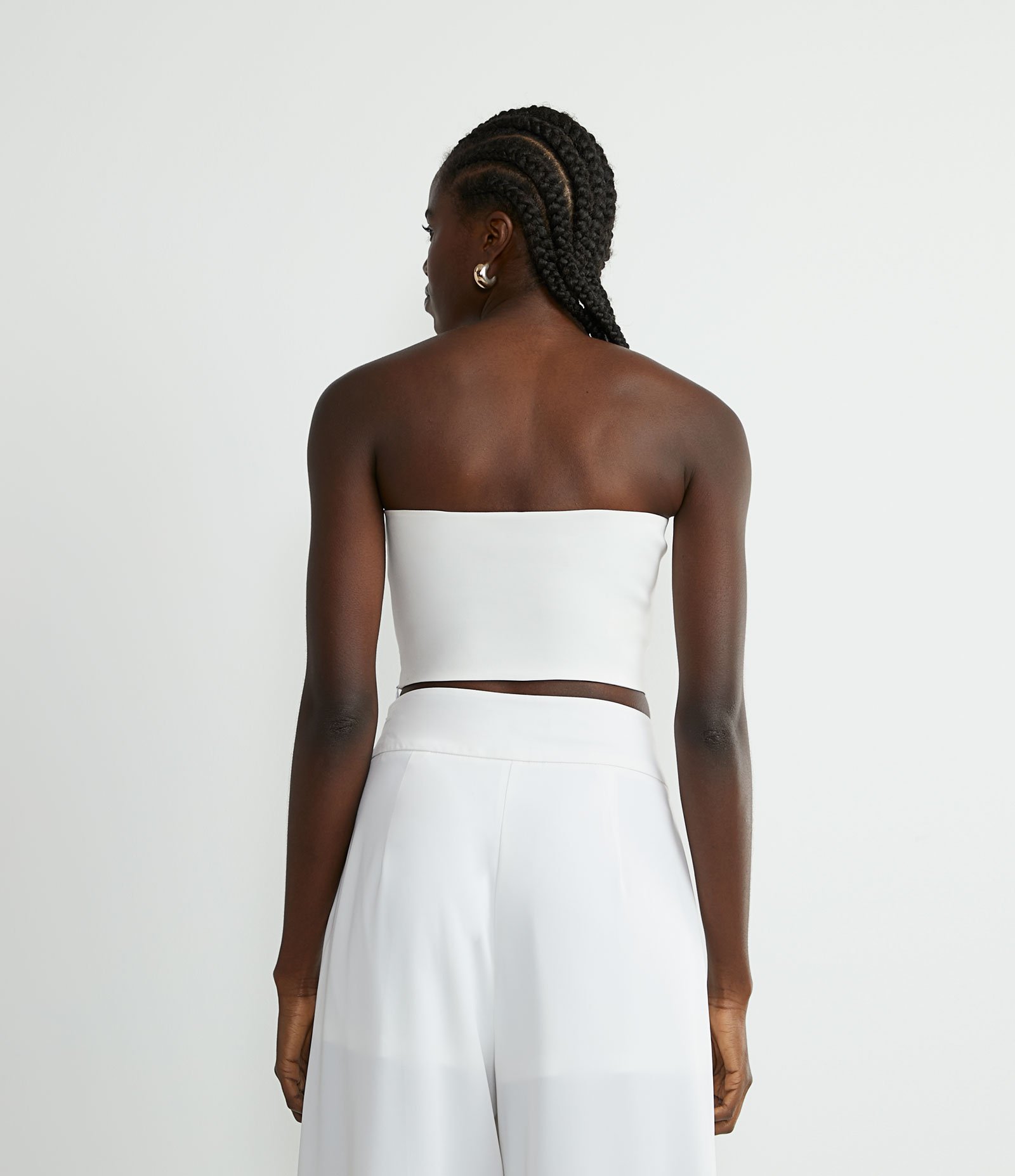 Blusa Cropped Corset em Bengaline com Abertura em V no Decote Branco 2