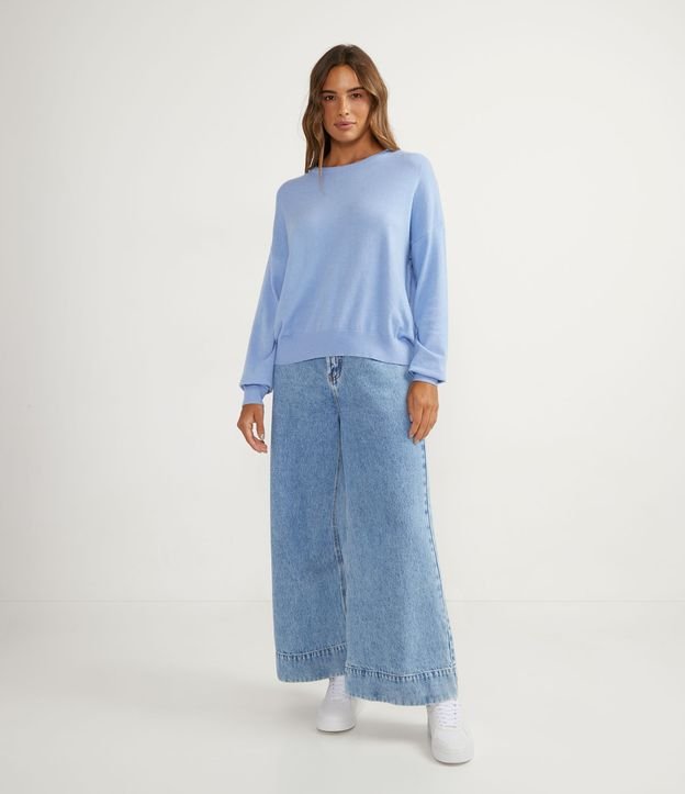 Buzo Cerrado Básico de Punto con Manga Larga y Sisa Desplazada Azul 4