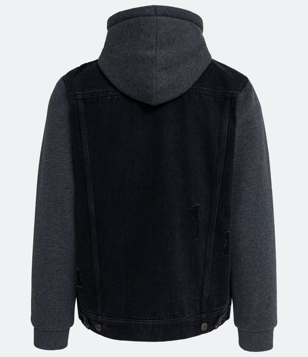 Chaqueta de Jean con Capucha y Manga de Algodón Negro 8