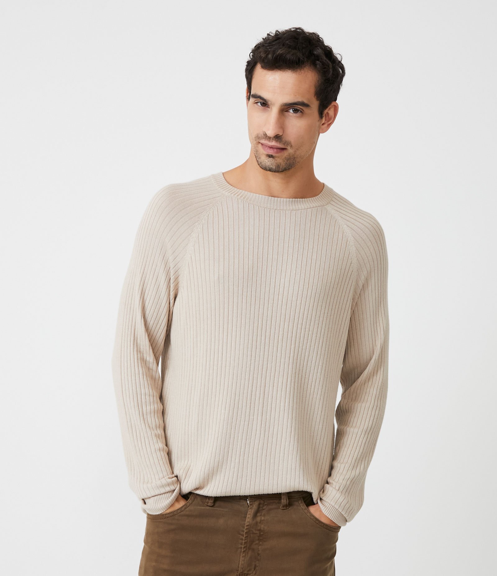 Blusão Comfort em Tricô com Listras Texturizadas Marrom 1