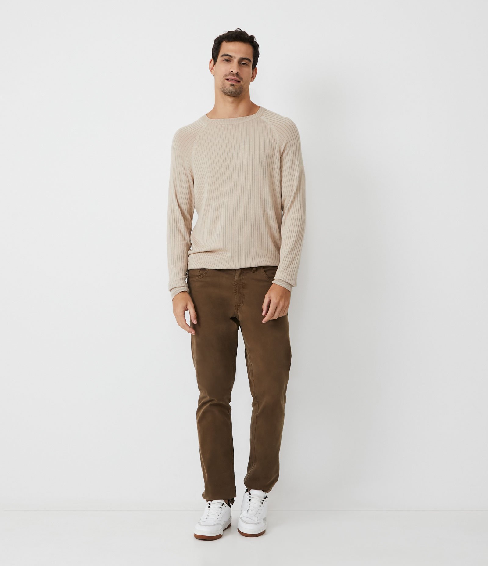 Blusão Comfort em Tricô com Listras Texturizadas Marrom 2