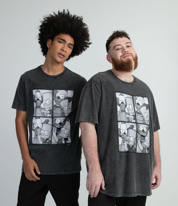 Remera Manga Corta Jaspeada Estampado Bart y Krusty Negro 1
