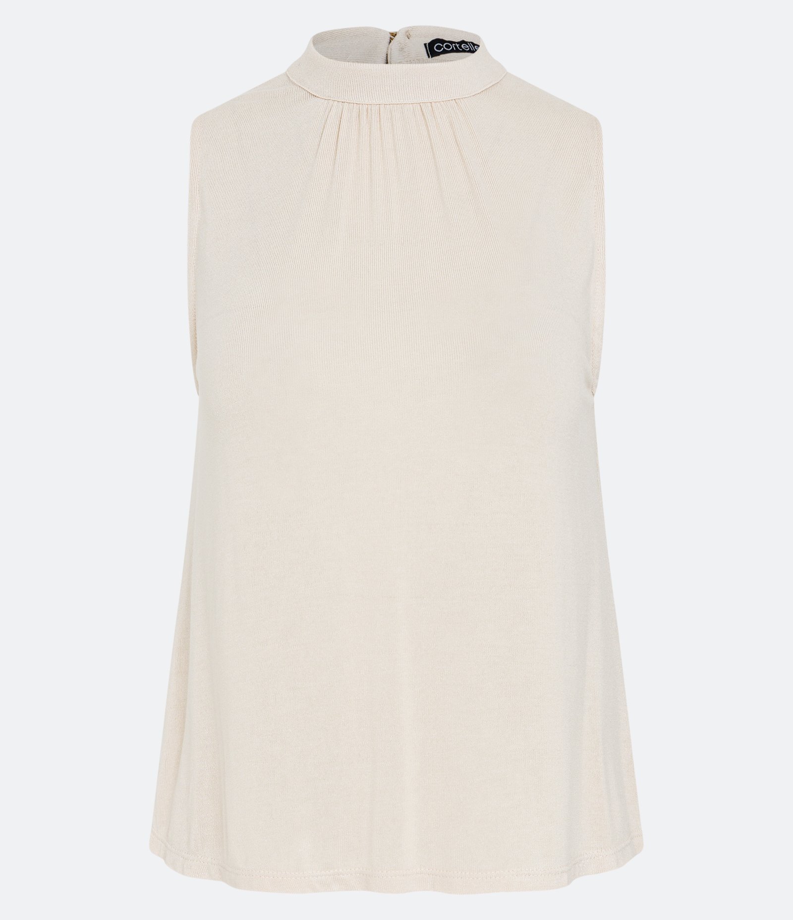 Blusa Regata em Viscolycra com Golinha Alta e Pregas Bege Rosado 6