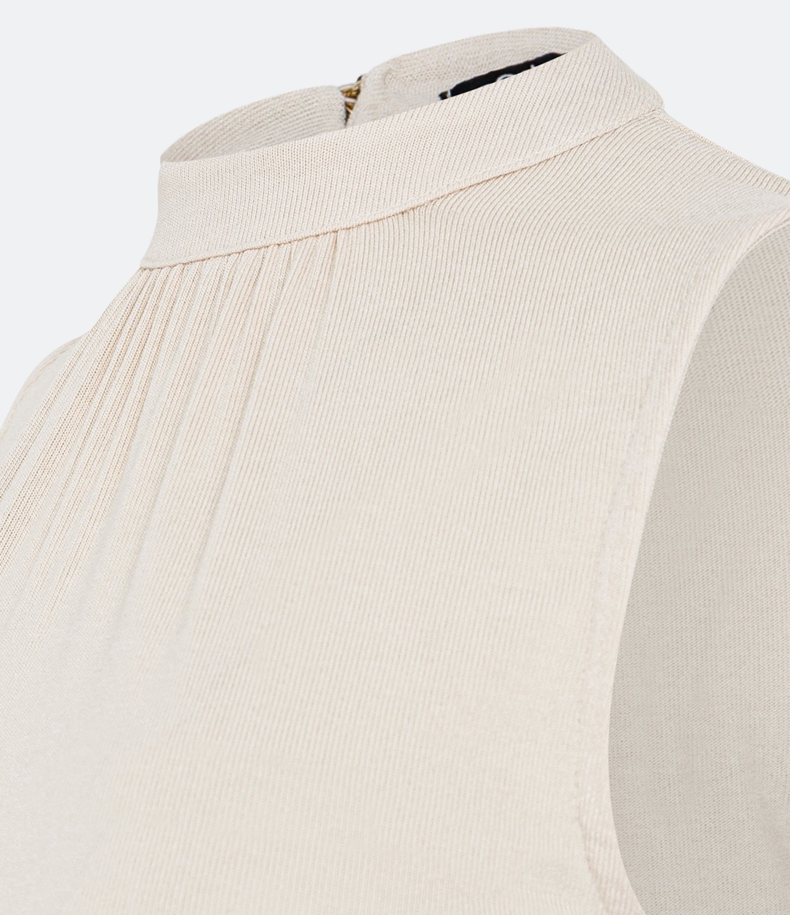 Blusa Regata em Viscolycra com Golinha Alta e Pregas Bege Rosado 7