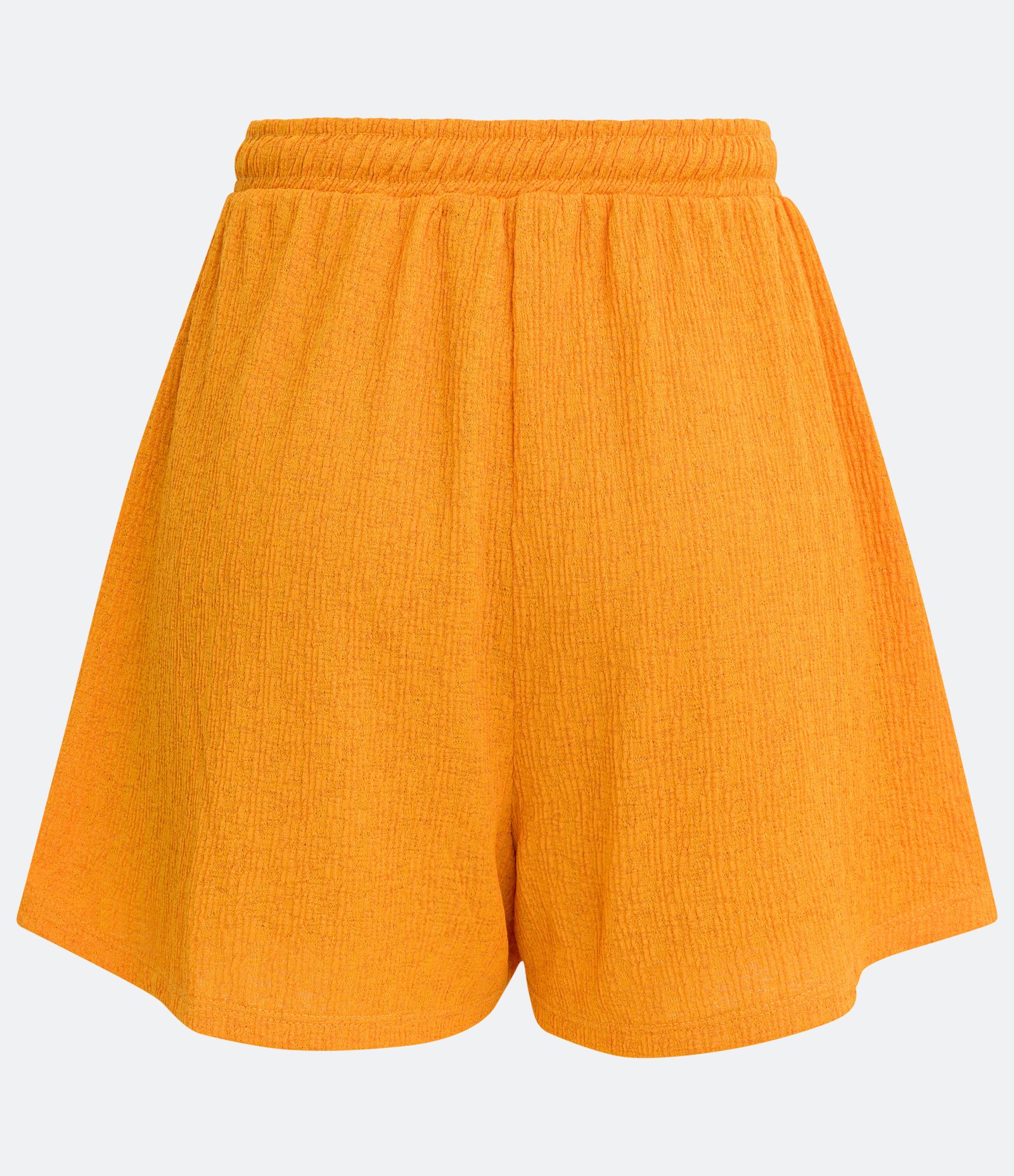 Short Curto com Cintura Alta Elástica e Bolsos Frontais Laranja 2