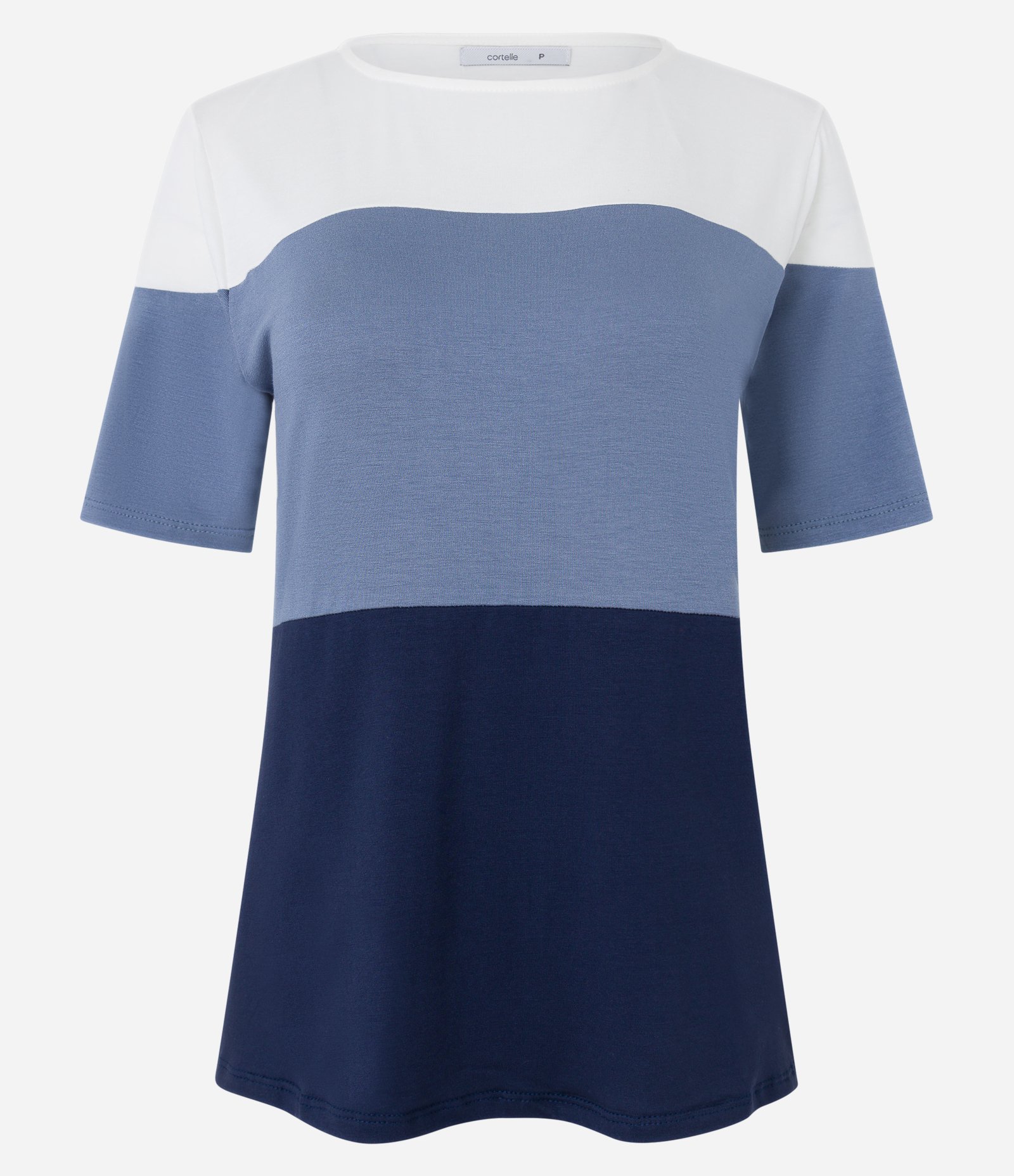 Blusa em Viscose com Bloco de Cor Bege/Azul Marinho 6