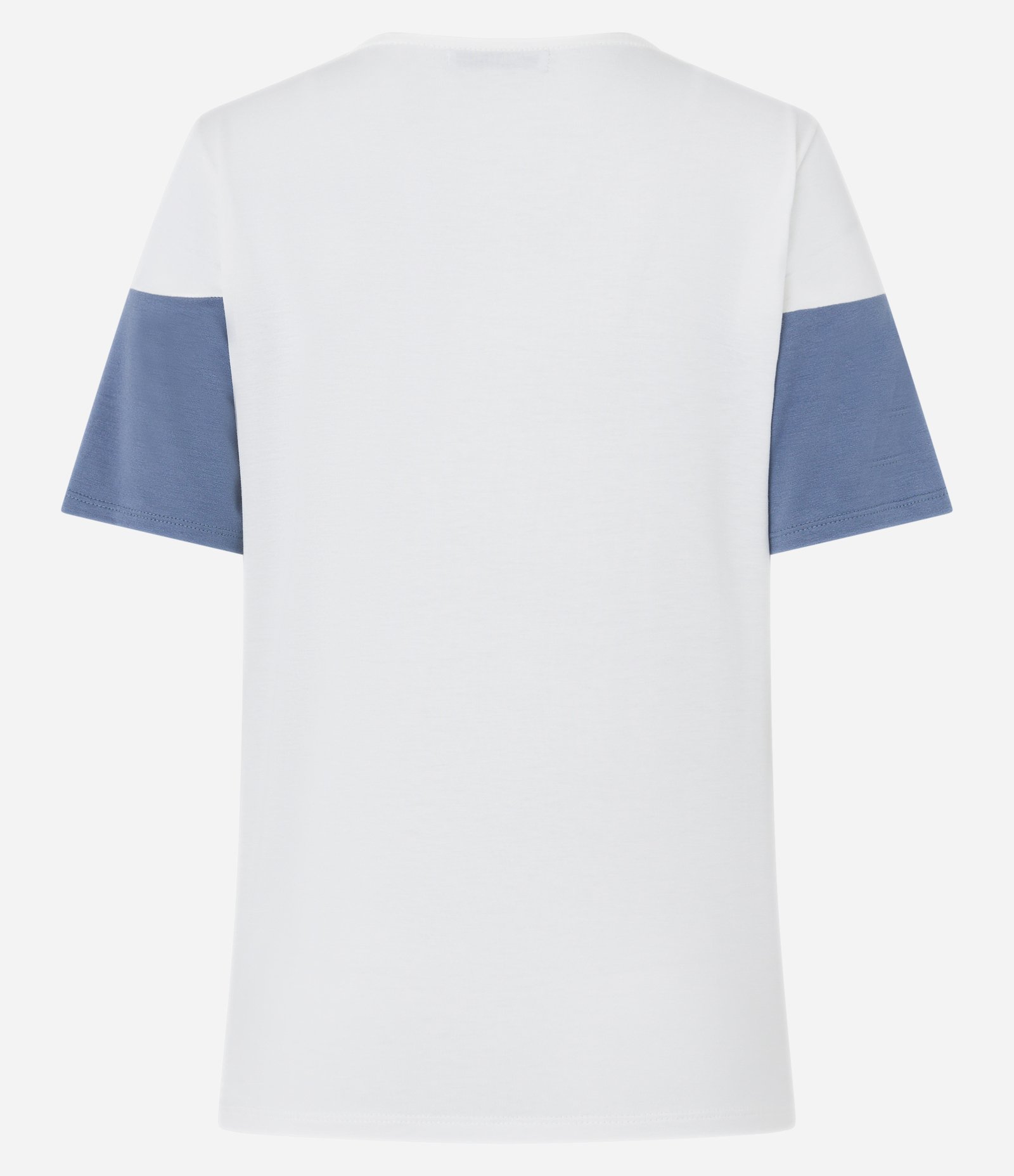 Blusa em Viscose com Bloco de Cor Bege/Azul Marinho 7