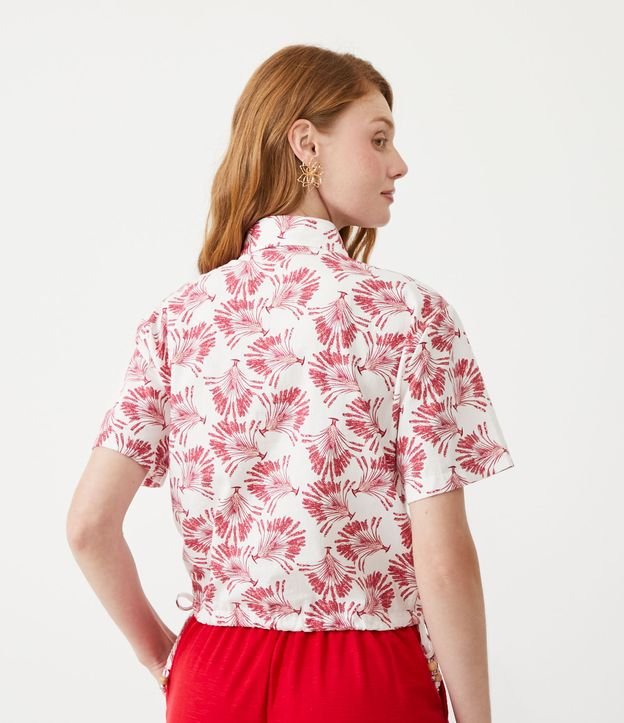 Camisa Manga Corta en Tricolina con Estampado de Follaje Blanco 5