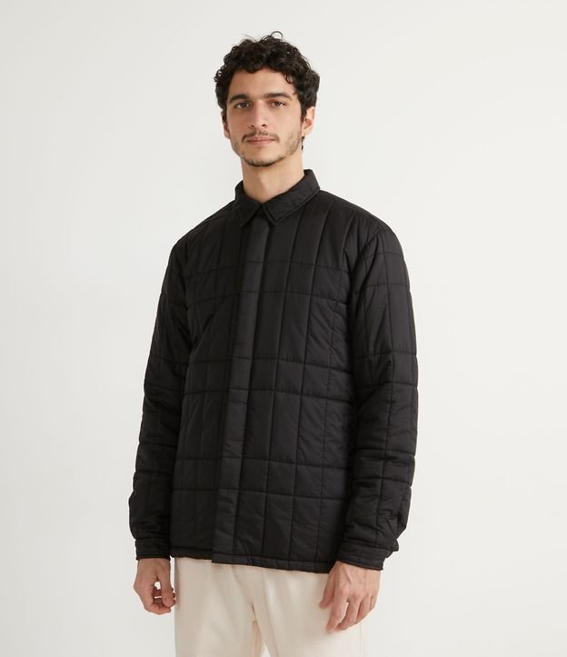 Camisa Overshirt en Poliamida con Costura Matelassé Negro 4