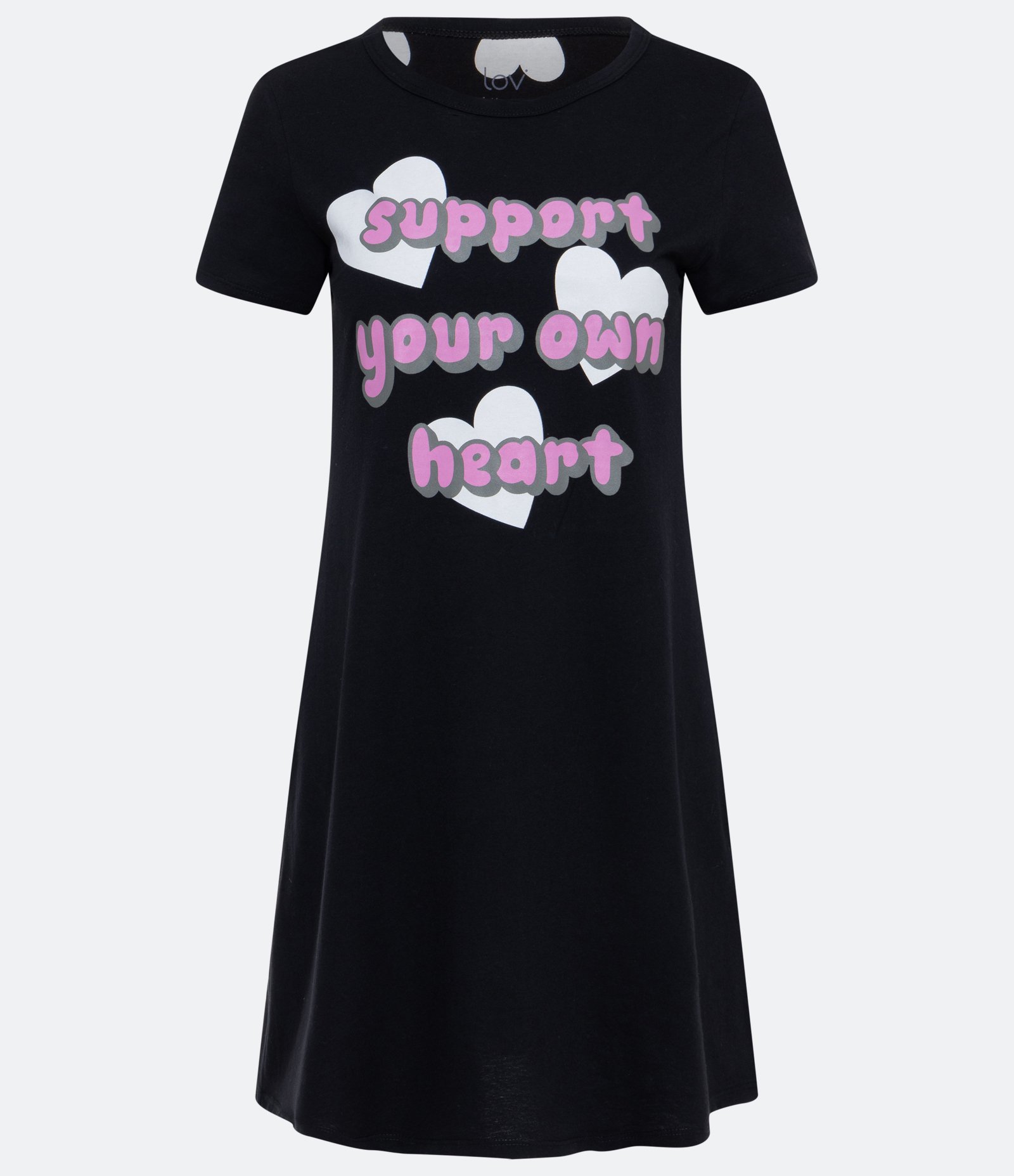 Camisola Manga Curta em Algodão com Estampa Support Your Own Heart Preto 1