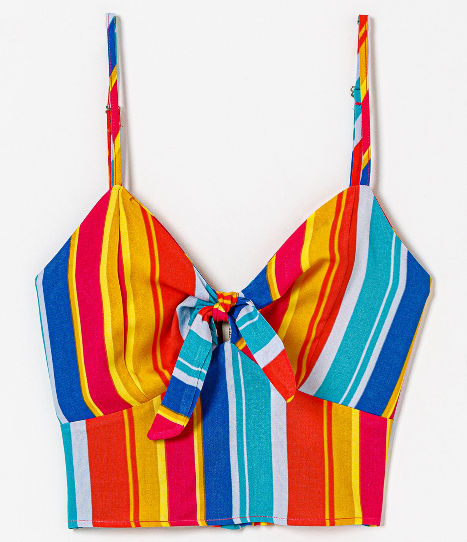 Blusa Super Cropped em Viscose Listrada com Amarração no Decote Multicores 6