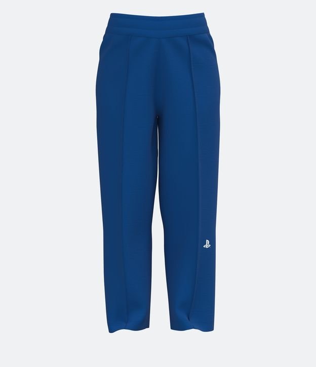 Pantalón Recto en Algodón con Estampado Logo Playstation Azul 1