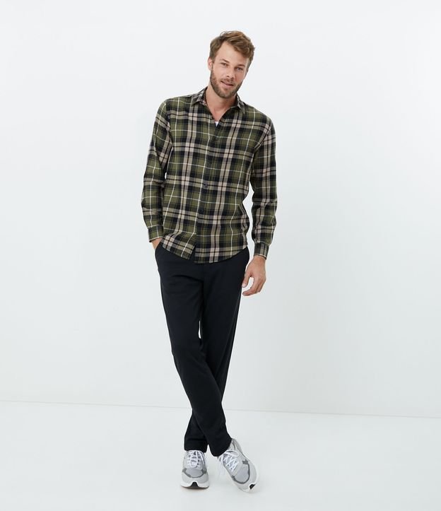 Camisa Comfort en Franela de Cuadros Manga Larga Verde 3