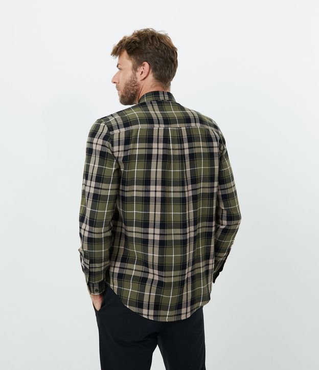 Camisa Comfort en Franela de Cuadros Manga Larga Verde 4