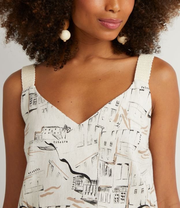 Blusa Musculosa en Algodón con Estampa Barrio Bahia Beige 4