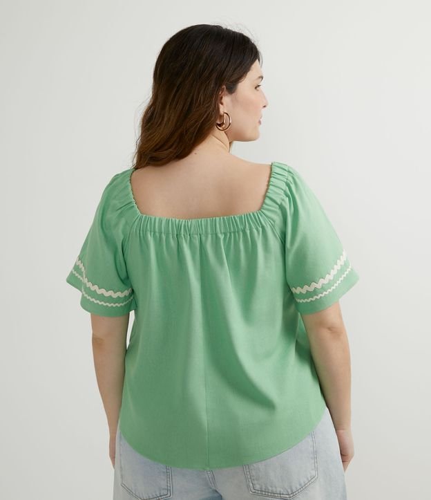 Blusa en Lino con Mangas y Escote Pliegado Curve & Plus Size Verde 2