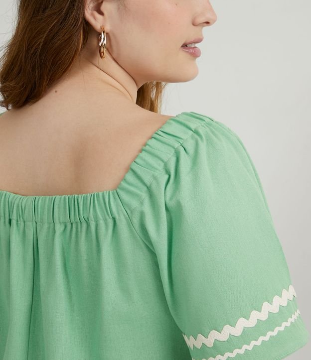Blusa en Lino con Mangas y Escote Pliegado Curve & Plus Size Verde 3