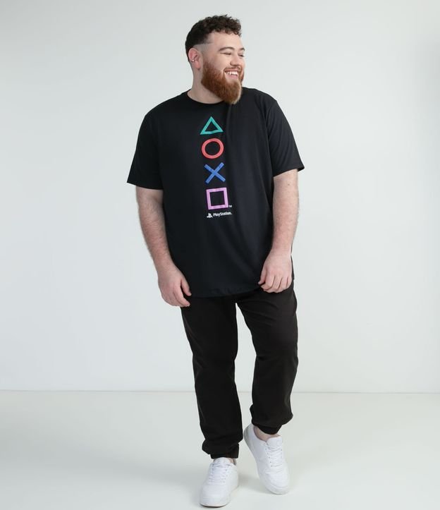 Remera Manga Corta en Algodón con Estampado Botones Playstation Negro 3